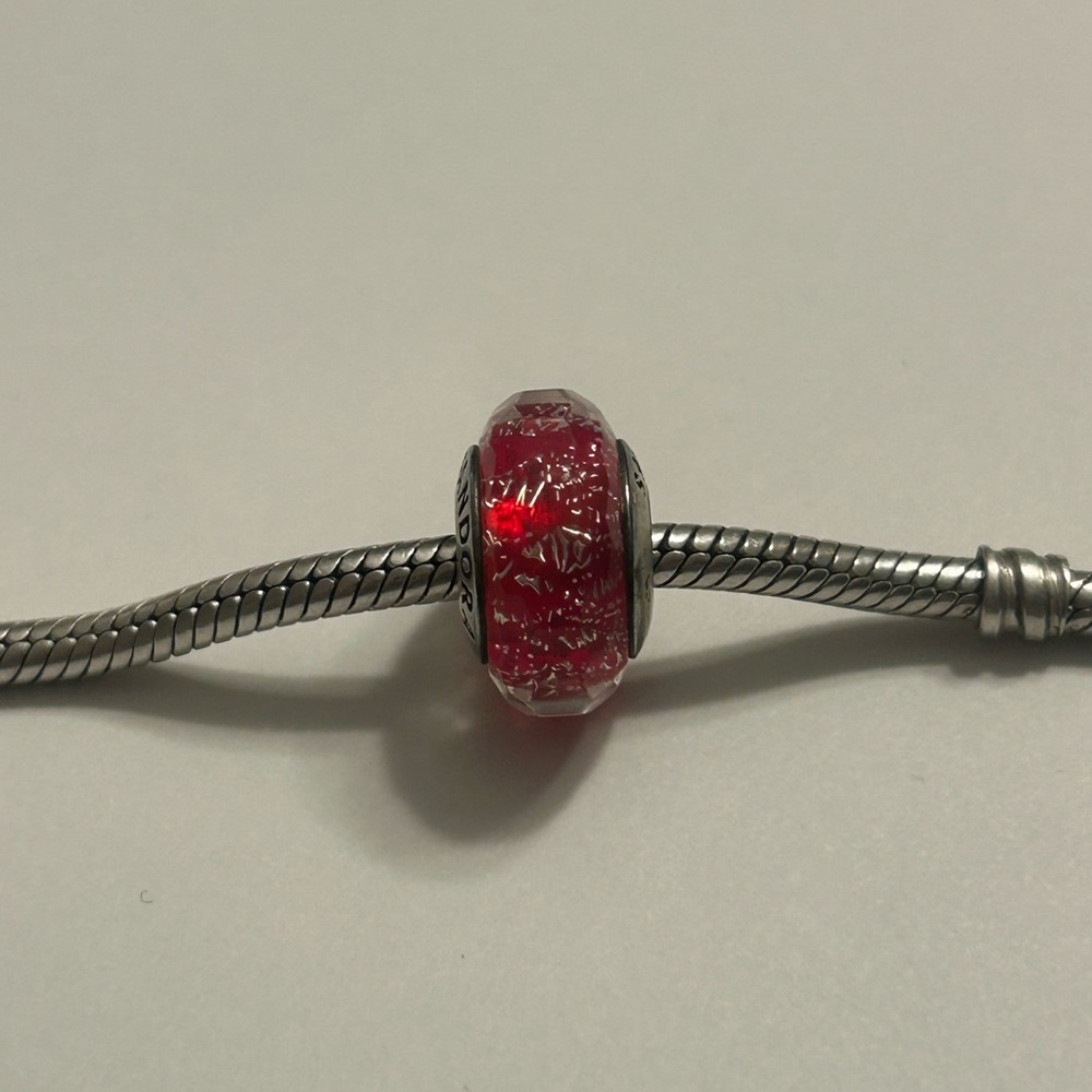 Pandora Red Shimmer Murano Glass & SS .925 Charm 791654 - Picture 3 of 6
